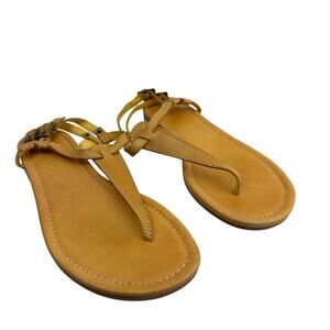 HINGE Women's Mustard Yellow Leather Thong Flip Flop Sandal Ankle Strap Size 8.5